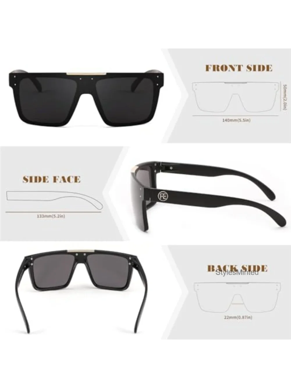 Oversized Square Flat Mirrored Sunglasses, Polarized UV400 Lens, Fishing Driving